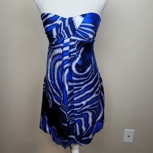FIRM Cache Blue Swirl 100% Silk Strapless Dress size 0